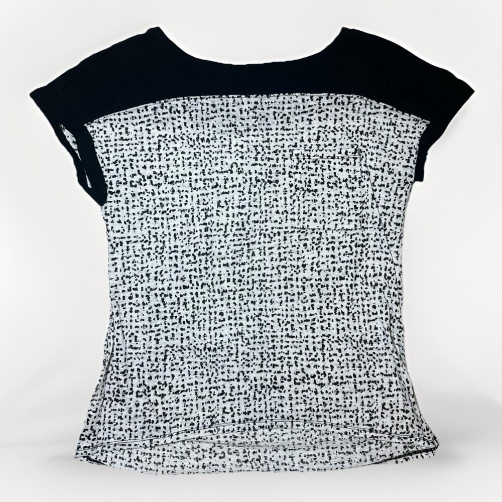 Calvin Klein Top Women’s Large Black And White Dot Print Color Block Pocket - Picture 5 of 13